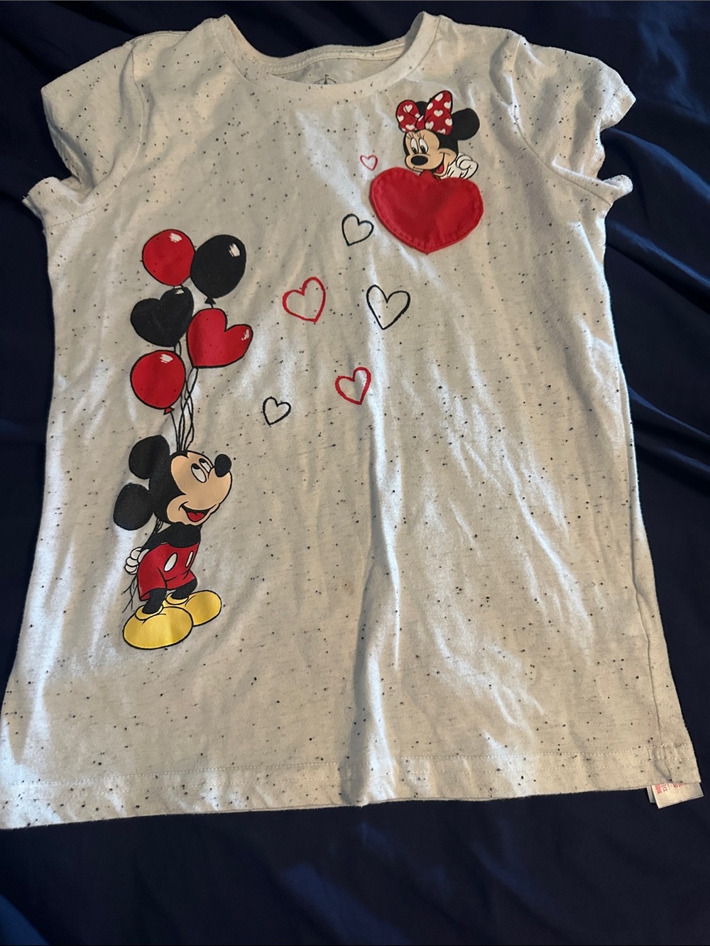 Disney White Short Sleeve Tee with Mickey & Minnie Red Heart Accents
